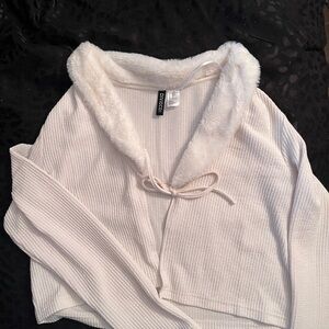 Furry Collar Women's Cream Sweater